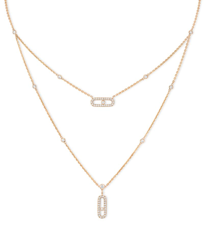 Messika Pink Gold And Diamond Move Uno Necklace In Rose Gold