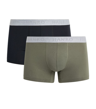 Hanro Branded-waistband Mid-rise Pack Of Two Stretch-cotton Trunks In Antique Green/ebony