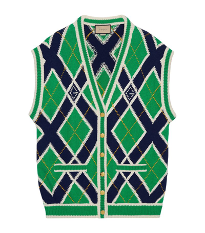 Gucci G Rhombus Sleeveless Cardigan In Green