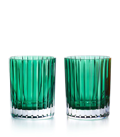 Baccarat Set Of 2 Large Harmonie Dark Green Tumblers In Emerald