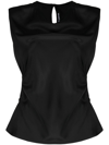 Shang Xia Ruched Silk-satin Top In Black