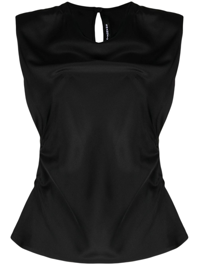 Shang Xia Ruched Silk-satin Top In Black
