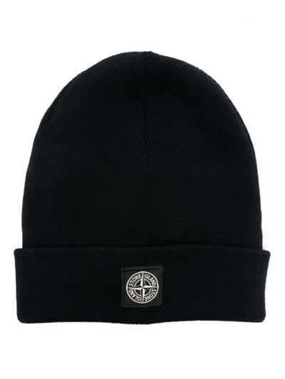 Stone Island Junior Babies' Compass-patch Wool Beanie In Blue