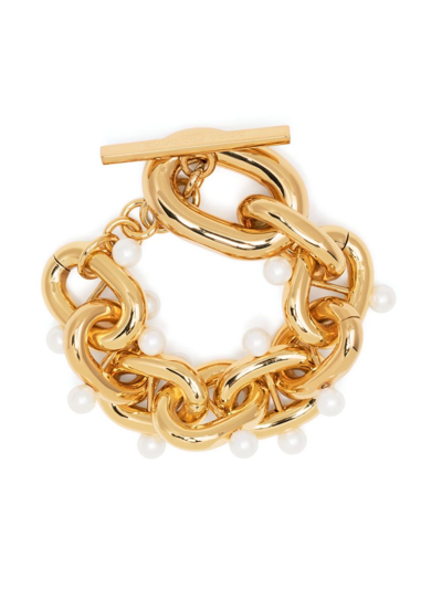 Rabanne Xl Link Faux-pearl Embellished Bracelet In Gold