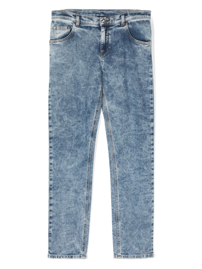 Versace Kids' Acid-wash Jeans In Blue