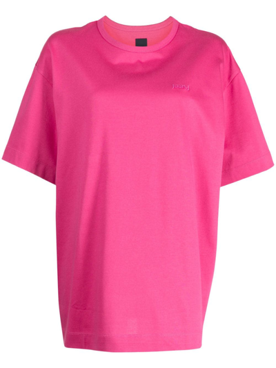 Juunj Compliqué Motif-embroidered Cotton T-shirt In Pink