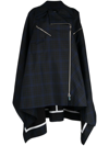 SHANG XIA CHECKERED ASYMMETRIC ZIP-UP CAPE