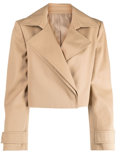 Juunj Notched-lapel Cropped Jacket In Brown