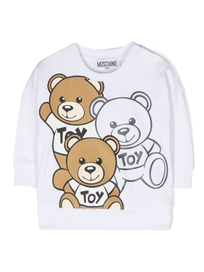 Moschino Kids' Leo Tedd-print Cotton Sweatshirt In White