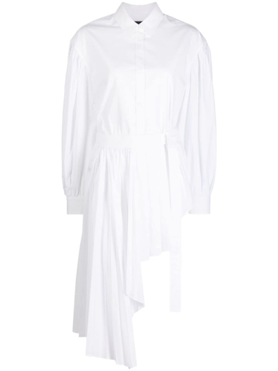 Juunj Asymmetric Pleated Mini Shirtdress In White
