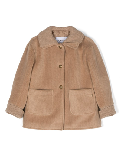 Dondup Kids' Felted Button-up Coat In Brown