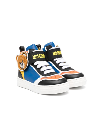 Moschino Kids' Colour-block Leather Trainers In Black
