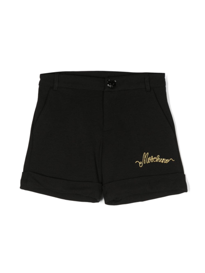 Moschino Kids' Logo-embroidered Shorts In Black
