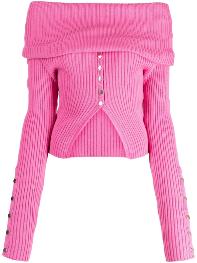 Marques' Almeida Ribbed-knit Off-shoulder Cardigan In Pink