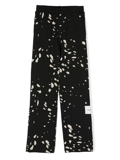 Msgm Kids' Graphic-print Cotton Trousers In Black