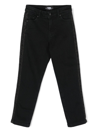 Karl Lagerfeld Kids'  Pantaloni Neri In Denim Di Cotone Stretch Bambina In Nero