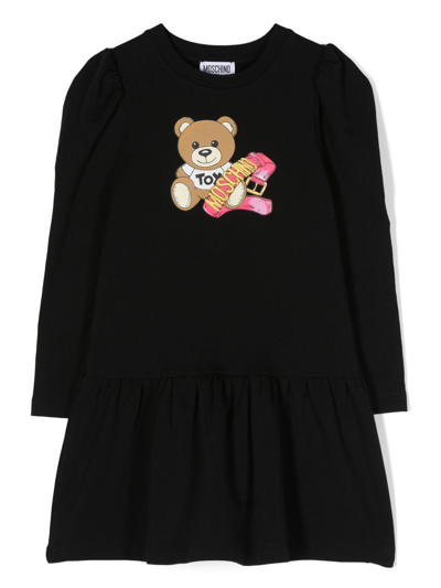 Moschino Kids' Teddy Bear-motif Cotton Dress In Black