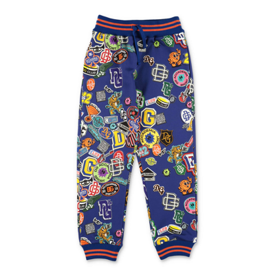 Dolce & Gabbana Kids'  Pantaloni Blu Stampati Tema Back Tpo School In Felpa Di Cotone Bambino