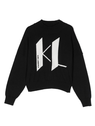 Karl Lagerfeld Kids' Seasonal Logo Cotton-cashmere Jumper In Black