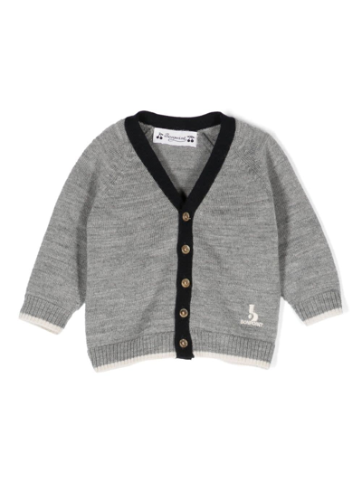 Bonpoint Babies' Logo-embroidered Merino Cardigan In Grey