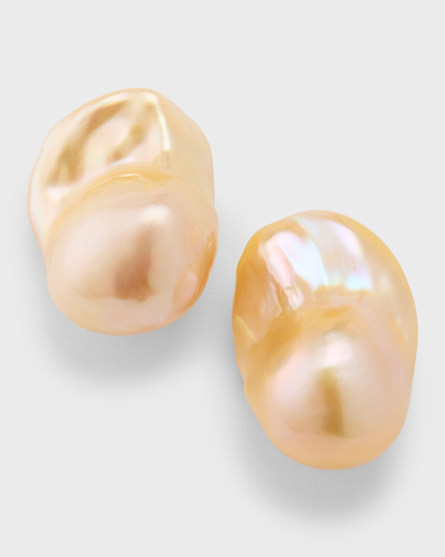 Margo Morrison White Baroque Pearl Earrings In 14k Yellow Gold Posts In Grey