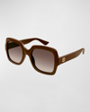 Gucci Gradient Gg Square Injection Plastic Sunglasses In Brown