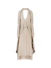 Fendi Wool Dress With Back Logoed Ribbon In Beige