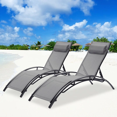 Simplie Fun 2 Pcs Set Chaise Lounge Outdoor Lounge Chair Lounger Recliner Chair For Patio Lawn Beach Poolside Su In Grey