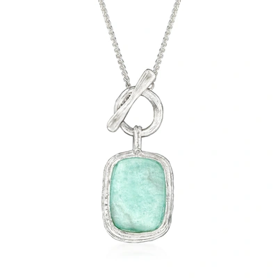 Ross-simons Roman Glass Toggle Necklace In Sterling Silver In Green