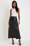 FREE PEOPLE CITY SLICKER BLACK VEGAN LEATHER HIGH-RISE MAXI SKIRT