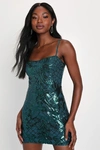 LULUS SPARKLING MAGIC EMERALD GREEN SEQUIN LACE-UP MINI DRESS