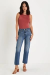 LEVI'S WEDGIE STRAIGHT MEDIUM WASH HIGH-RISE CROPPED JEANS