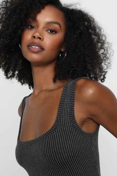 Lulus Leisure Life Charcoal Grey Ribbed Square-neck Cropped Tank Top