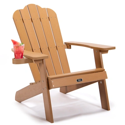 Simplie Fun Tale Adirondack Chair Backyard Outdoor Furniture Painted Seating With Cup Holder All-weather And Fad In Brown