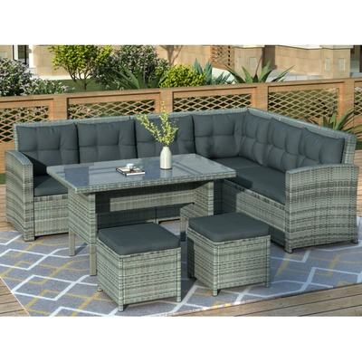 Simplie Fun 6-piece Patio Furniture Set Outdoor Sectional Sofa In Black