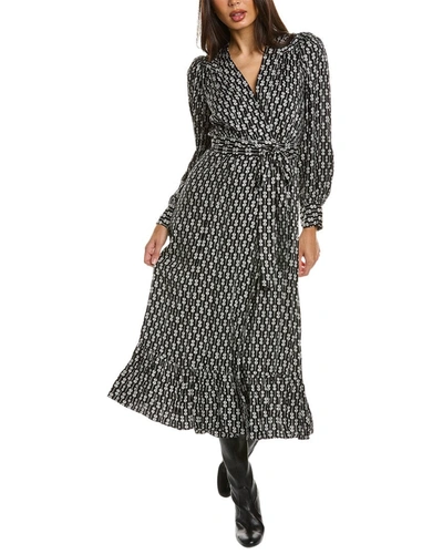 Sandro Sirene Belted Floral-print Twill Wrap Dress In Black