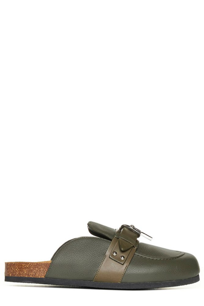 Jw Anderson Padlock Loafer Leather Mules In Green