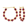 Ross-simons Ruby Bead Hoop Earrings In 14kt Yellow Gold In Red