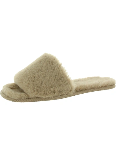 Array Womens Faux Fur Slip On Slipper Shoes In Gold