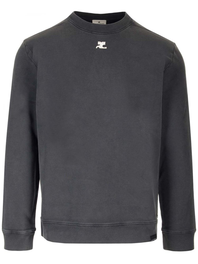 Courrèges Embroidered-logo Cotton Sweatshirt In Stonewashed_grey