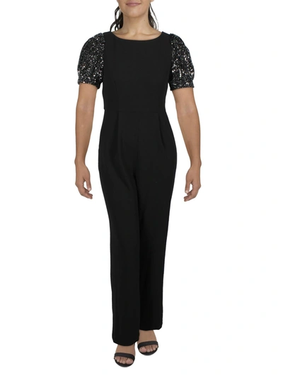 Calvin Klein Womens Mixed Media Sequined Jumpsuit In Black