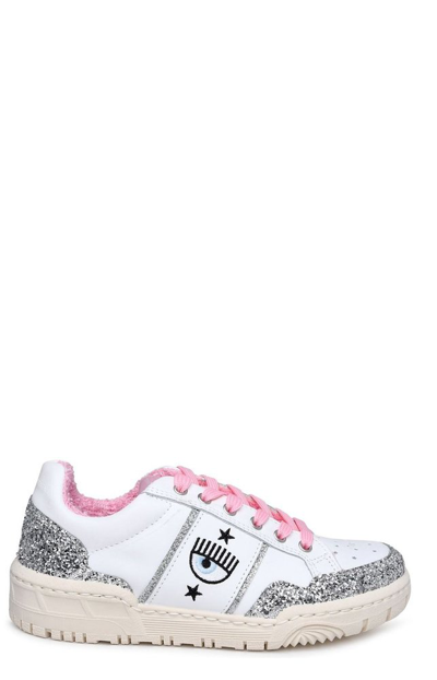 Chiara Ferragni Cf-1 Leather Sneakers In White/silver Glitter
