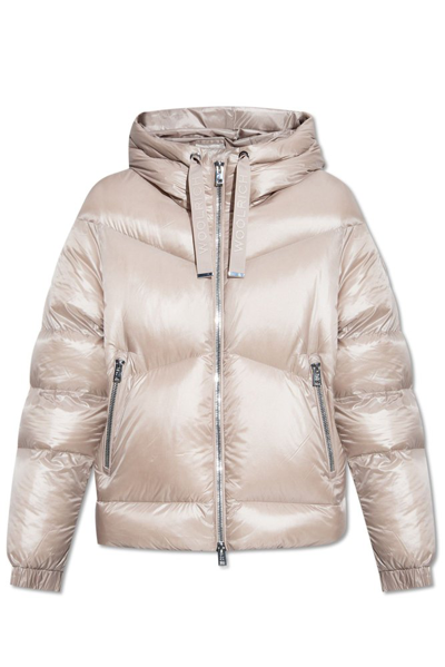 Woolrich Drawstring Hooded Puffer Jacket In Taupe