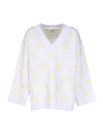 Jw Anderson Allover Bunny Knit Jumper In White
