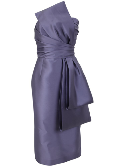 Alberta Ferretti Oversized-bow Strapless Midi Dress In Viola