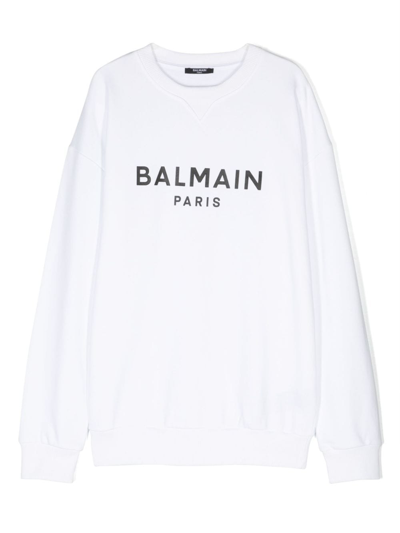 Balmain Logo-print Cotton Sweatshirt In White