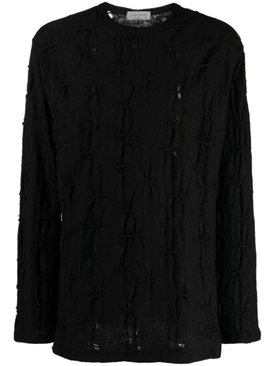 Yohji Yamamoto Perforated-detailing Cotton Jumper In Black