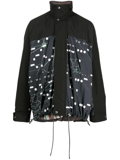 Sacai Graphic-print Drawstring Lightweight Jacket In Black