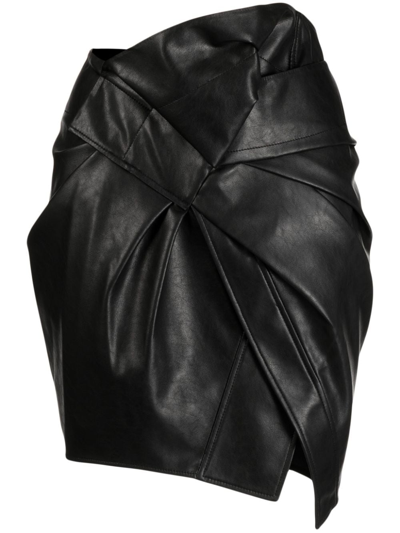 Jnby Asymmetric Faux-leather Pleated Miniskirt In Black