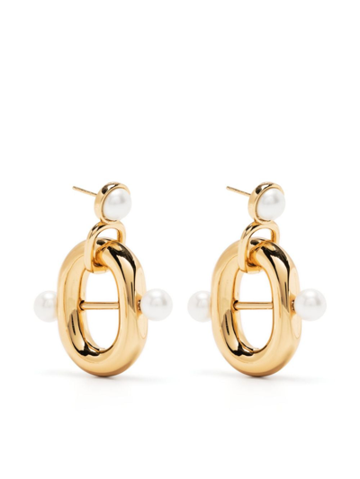 Rabanne Double Link Pearl Drop Earrings In Gold